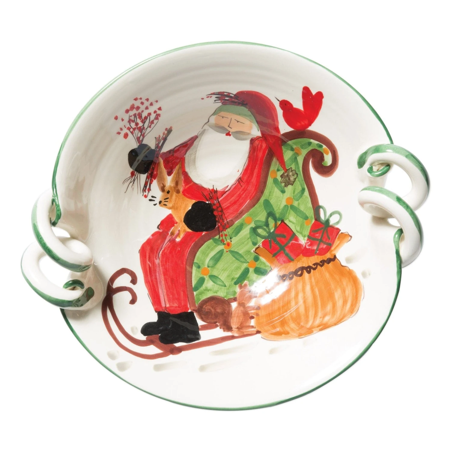 Old St. Nick Handled Scallop Bowl W/ Sleigh 1 Old St. Nick Handled Scallop Bowl W/ Sleigh