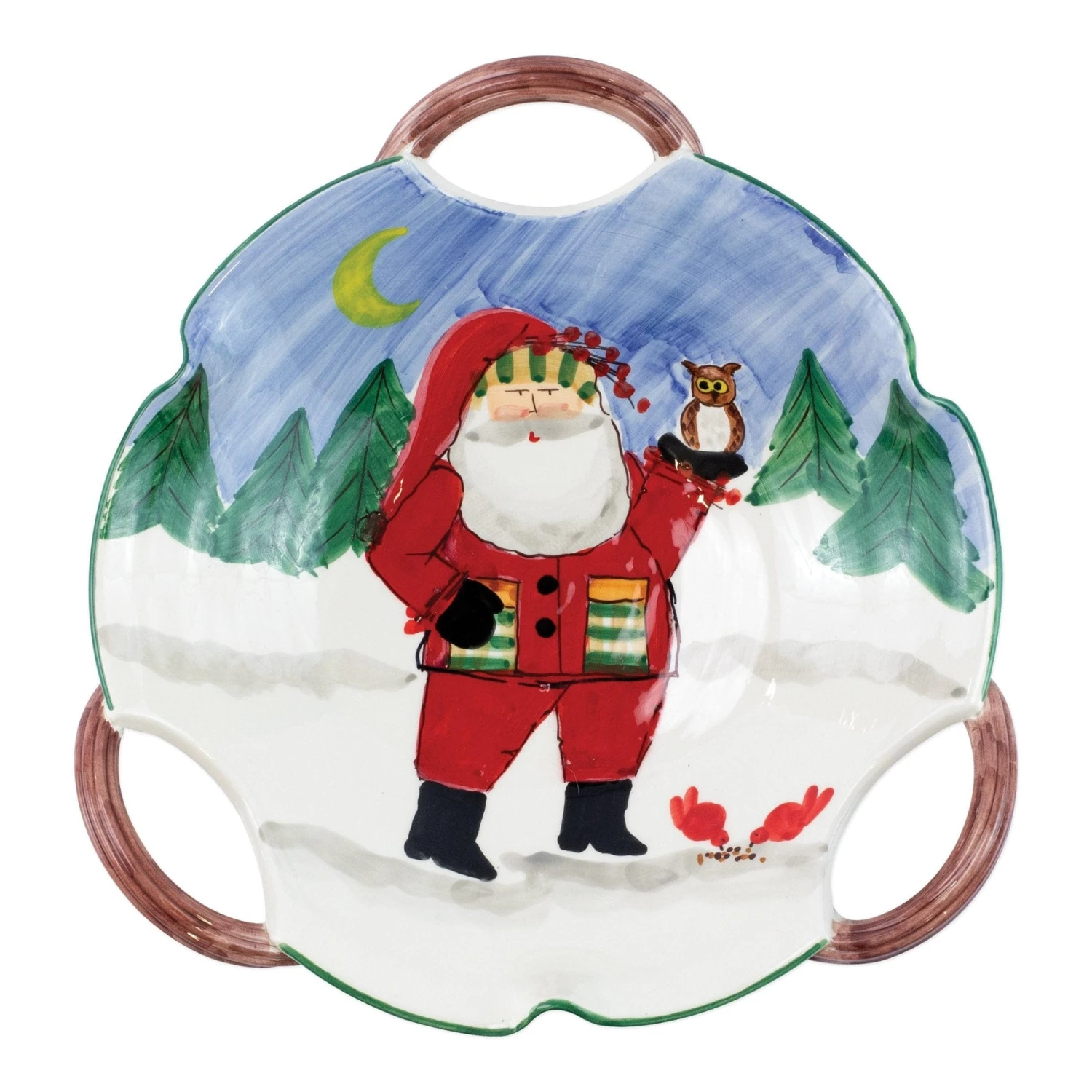 Old St. Nick Handled Scallop Bowl - Santa W/ Owl 1 Old St. Nick Handled Scallop Bowl - Santa W/ Owl