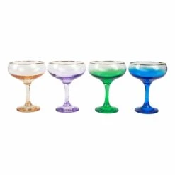 Rainbow Jewel Tone Assorted Coupe Champagne Glasses - Set Of 4